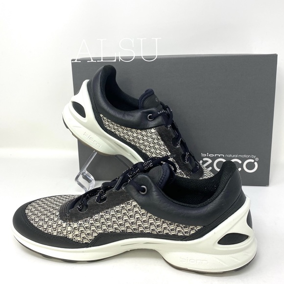 ECCO Biom Fjuel Leather Canvas Black White W - Picture 2 of 8